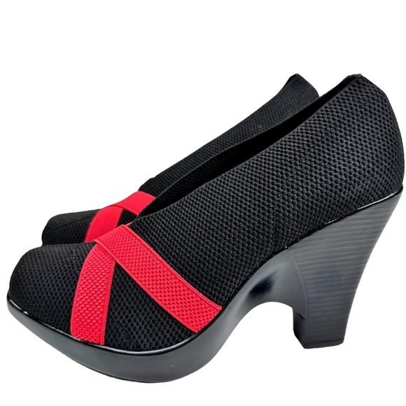 NWT Charleston Shoe Co. Wedge Heel Shoes Black Red Knit SZ 9 - Picture 11 of 12